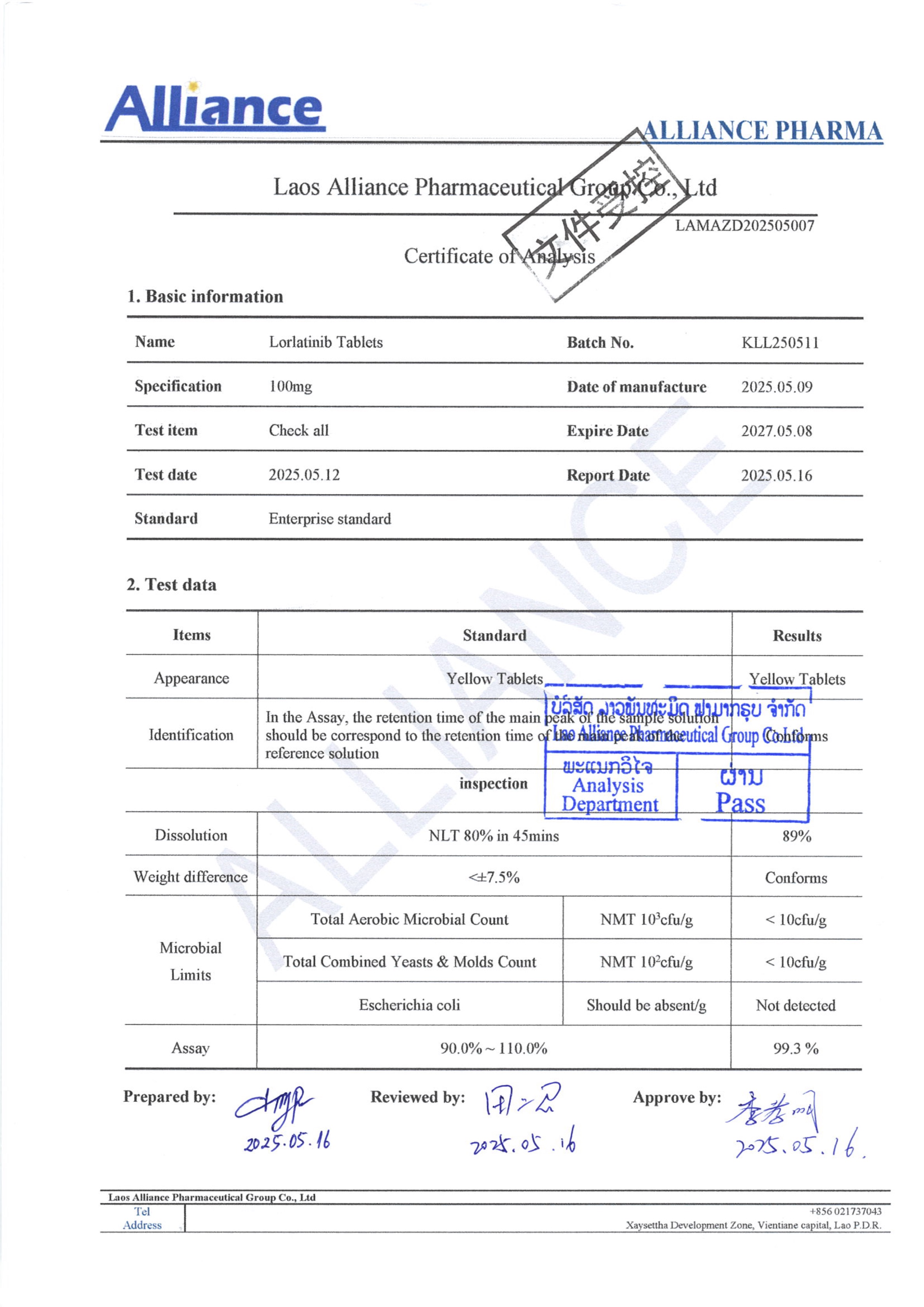 劳拉替尼片Lorlatinib 25mg